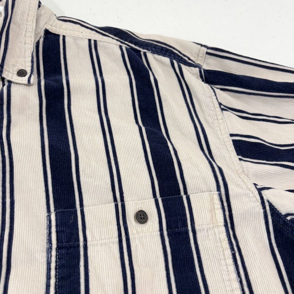 VTG 90s Northwest Territory Mens M Striped Navy Corduroy Button Up Shirt Dad Y2K - Picture 6 of 9